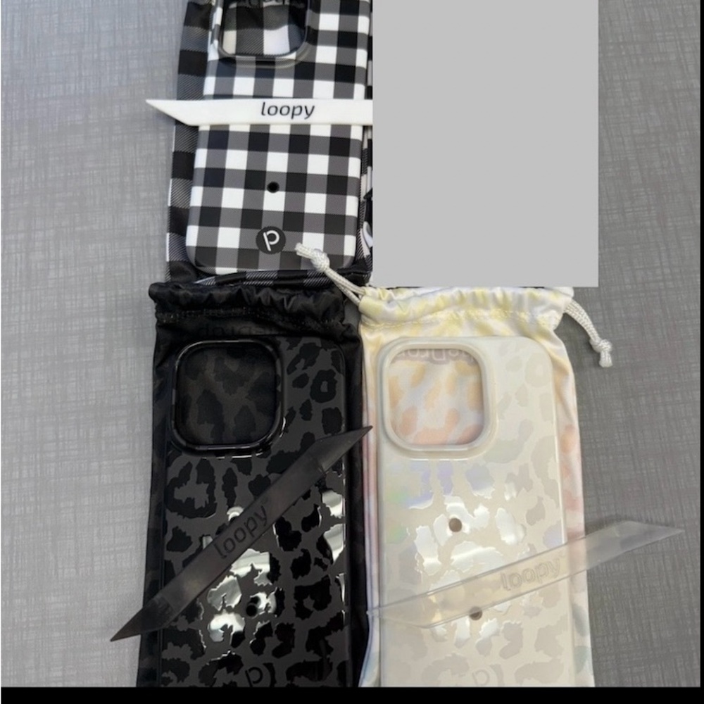 14 pro bundle EUC Loopy Plaid and Leopard Phone Cases - Black and White